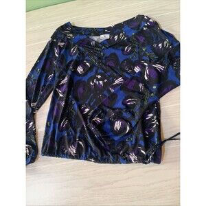 Worthington Womens Medium LS Blouse Blue Patterned‎